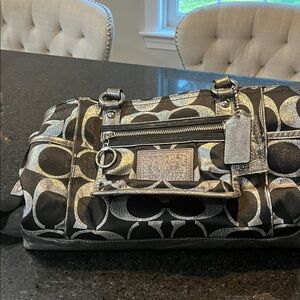 Coach Black and Silver Circle Pattern Handbag
